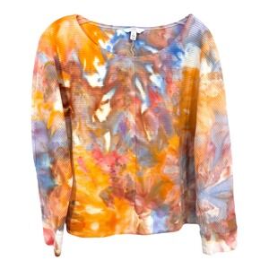 Time and Tru Small Top Handmade Tie Dye Ribbed Knit Long Sleeve Blue Orange 620